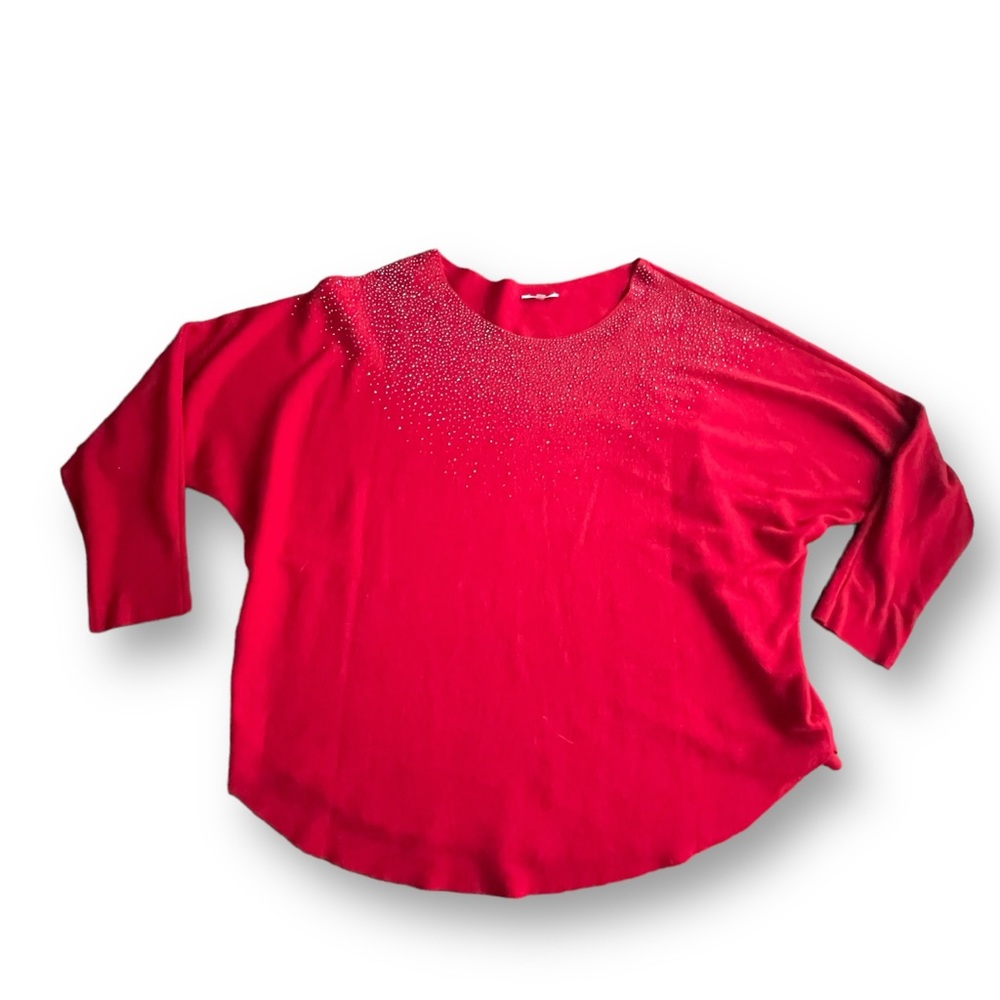 Vila Milano Red Studded Boatneck Dolman Sleeve Women's Size 2X Holiday Festive